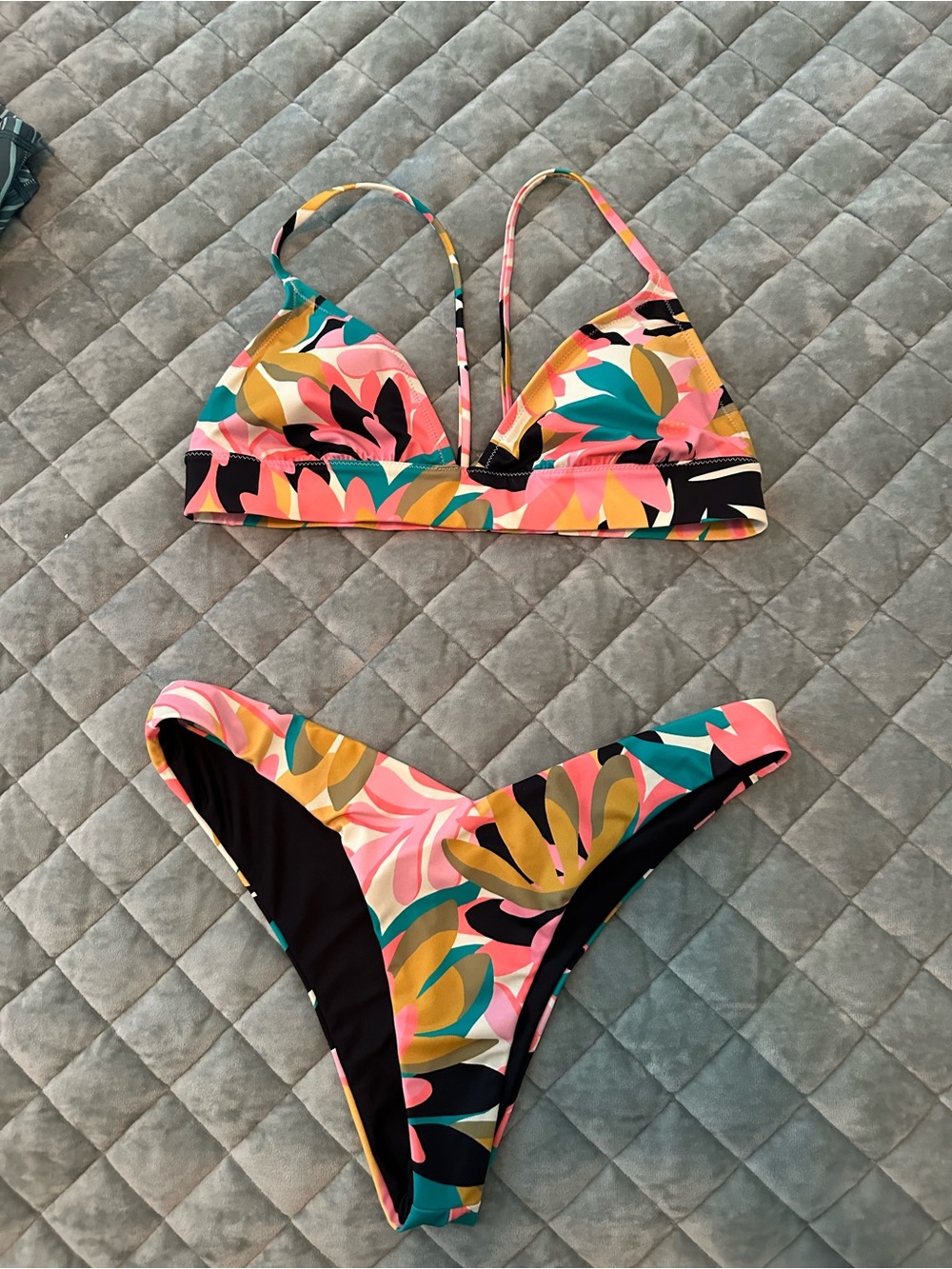 Billabong Pink Teal Yellow Floral Bikini Set